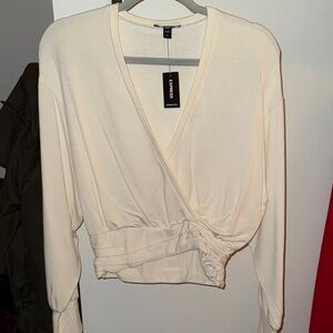 Express Ivory Wrap Blouse
